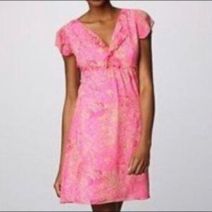 Lilly Pulitzer Dress 8, pink green print, silk fabric
